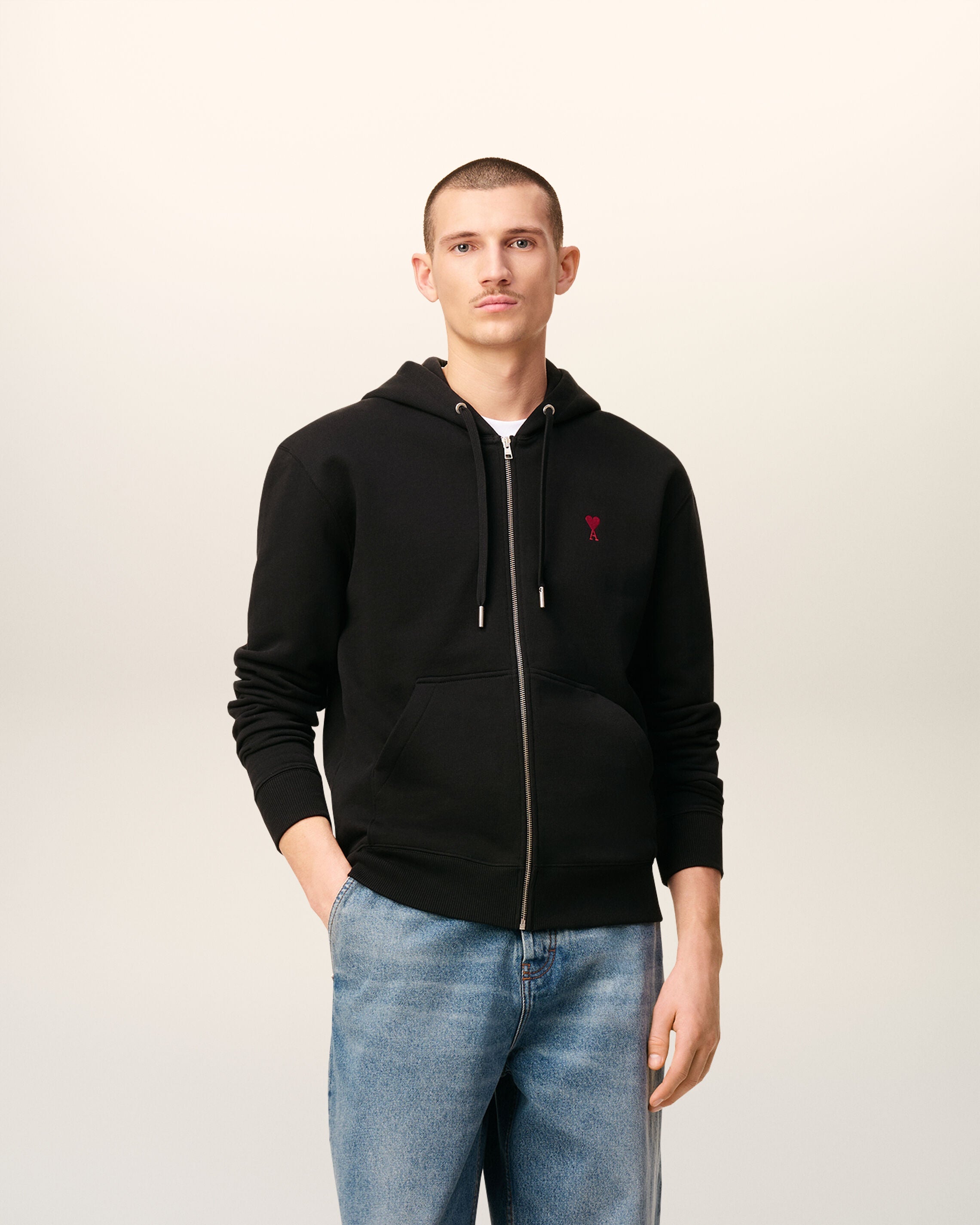 Hoodie Noir Zippé Ami de Coeur En Coton