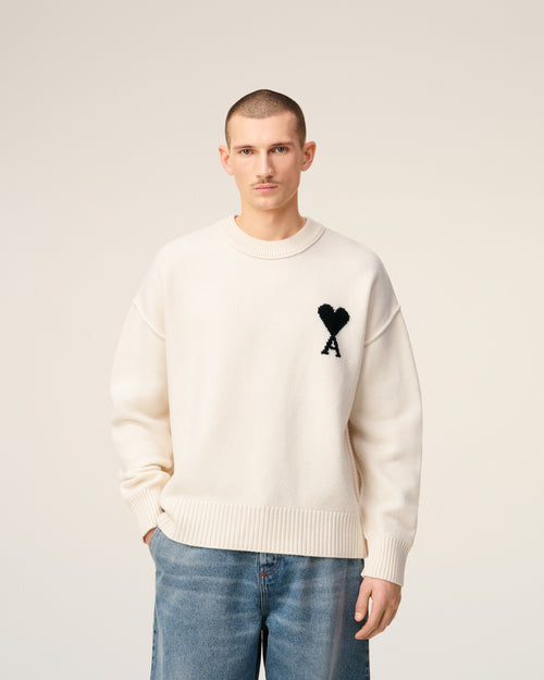 Pull Blanc Col Rond Ami De Coeur En Laine