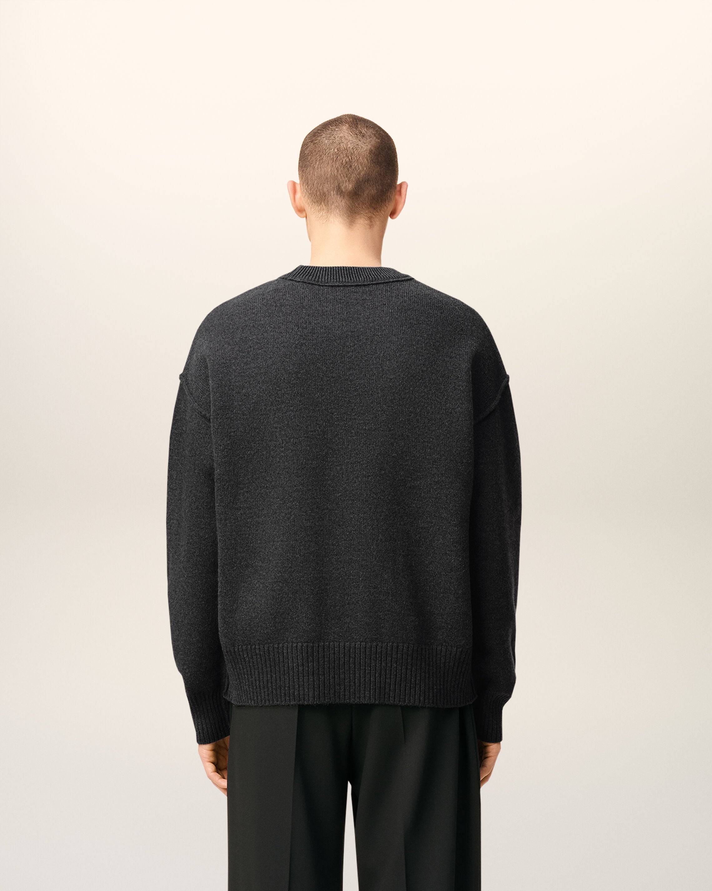 Pull Gris Col Rond Ami De Coeur En Laine