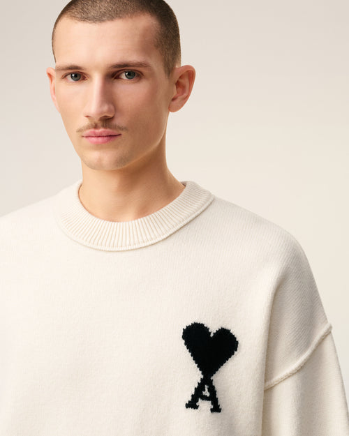Pull Blanc Col Rond Ami De Coeur En Laine