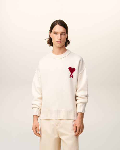 Pull Blanc Col Rond Ami De Coeur En Laine