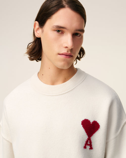 Pull Blanc Col Rond Ami De Coeur En Laine