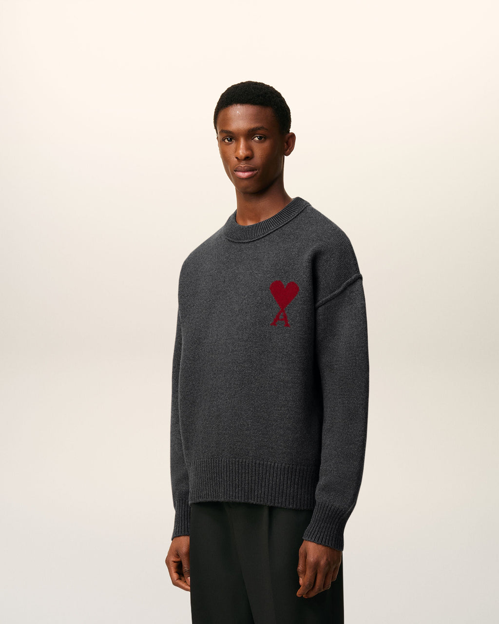 Pull Gris Col Rond Ami De Coeur En Laine