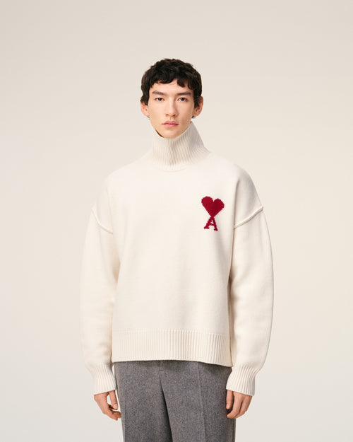 Pull Blanc Col Cheminée Ami De Coeur En Laine