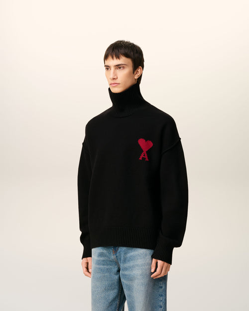 Pull Noir Col Cheminée Ami De Coeur En Laine
