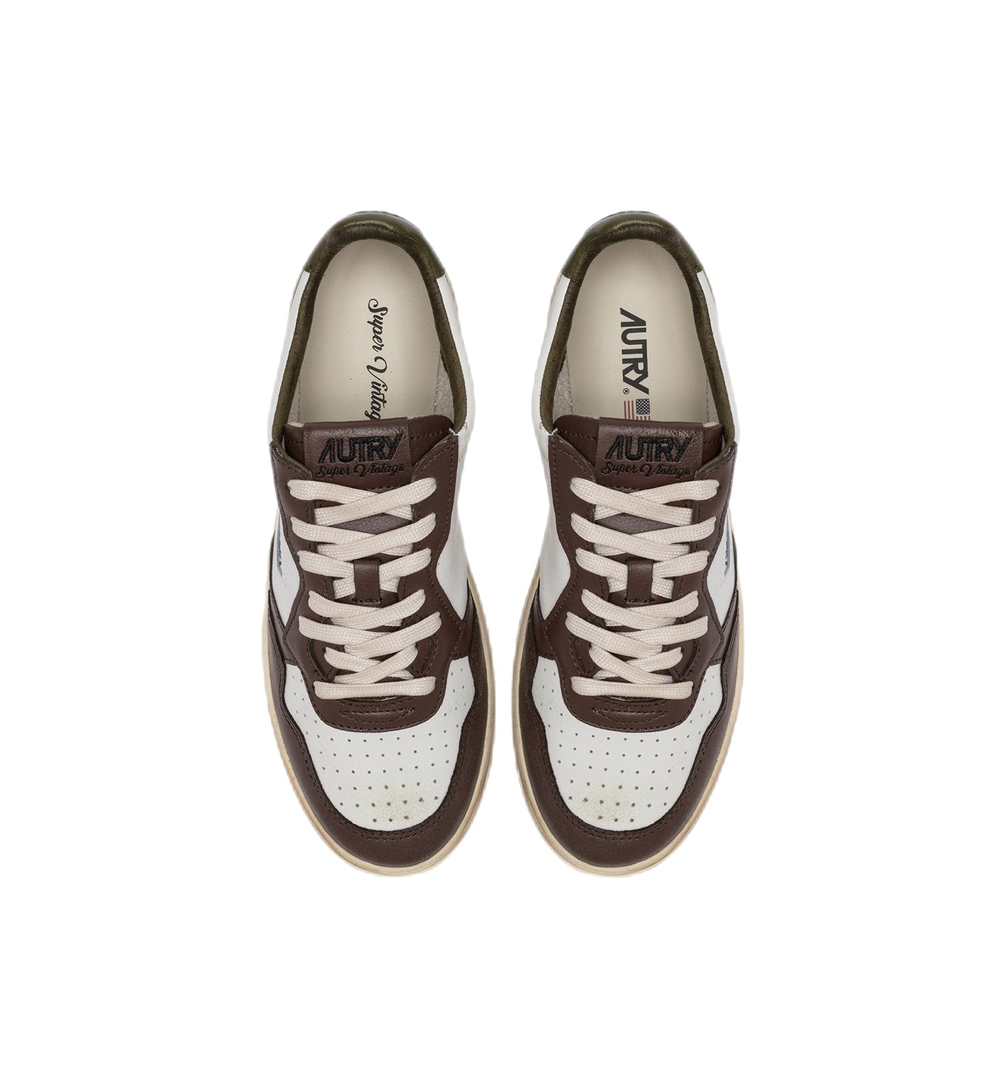 AUTRY - Basket basse Medalist Vintage cuir blanc / marron / kaki