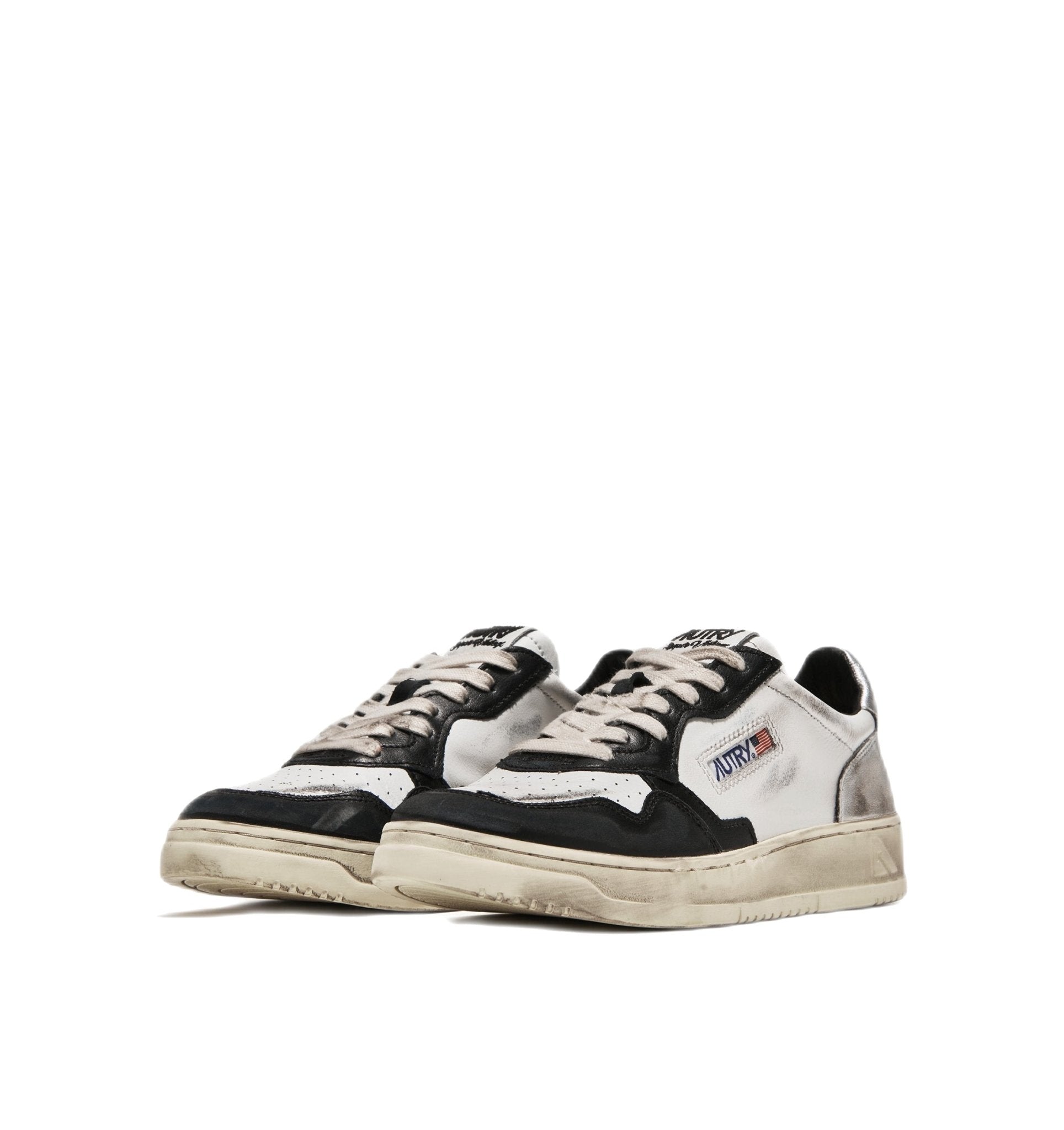AUTRY - Basket basse Medalist Vintage cuir blanc / noir / argent