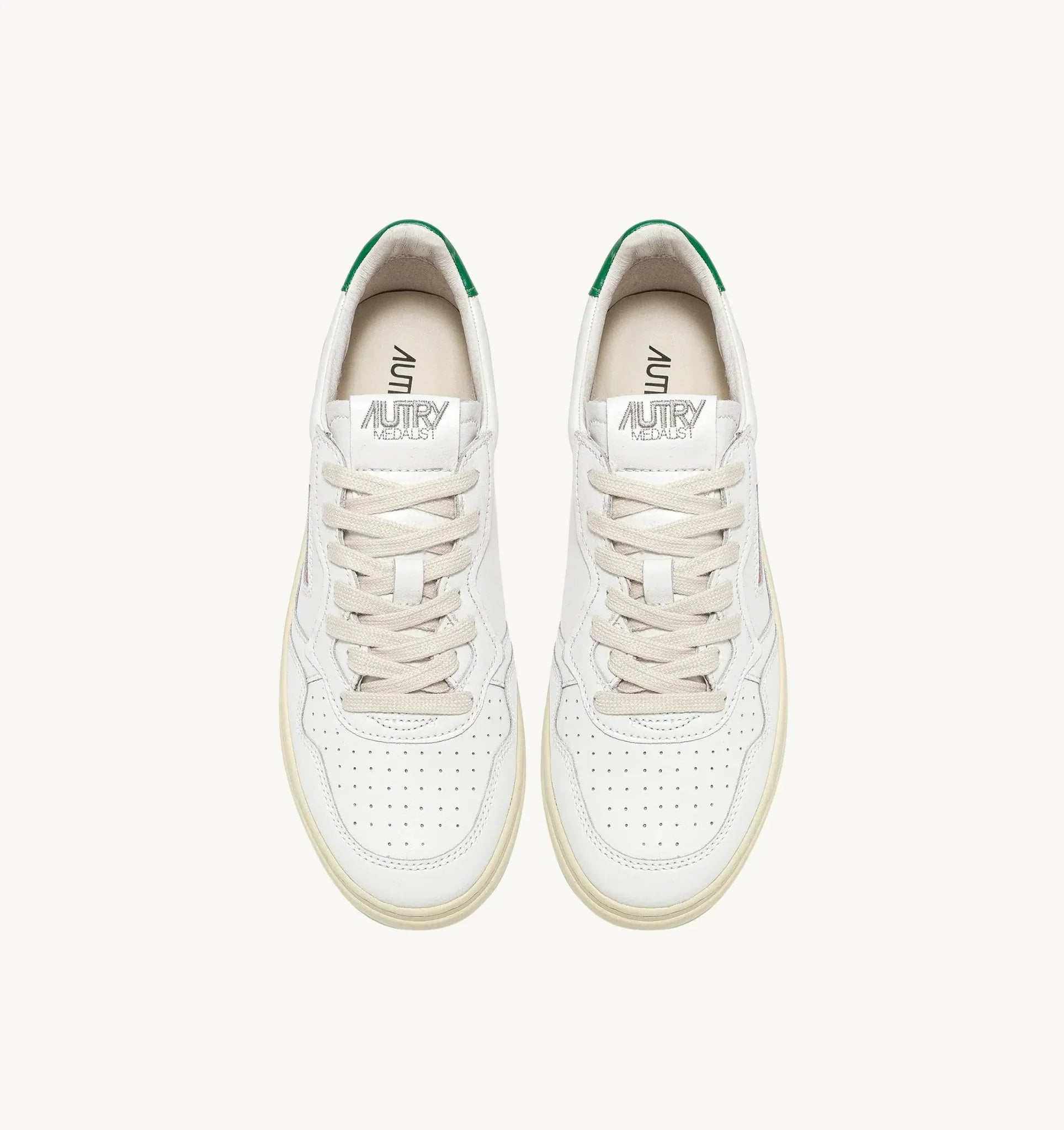 AUTRY - Baskets medalist low en cuir blanc et vert